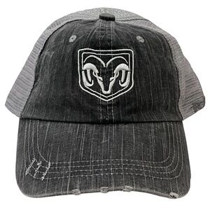 Dodge Ram Adjustable Black and Gray Distressed Men's Trucker Cap